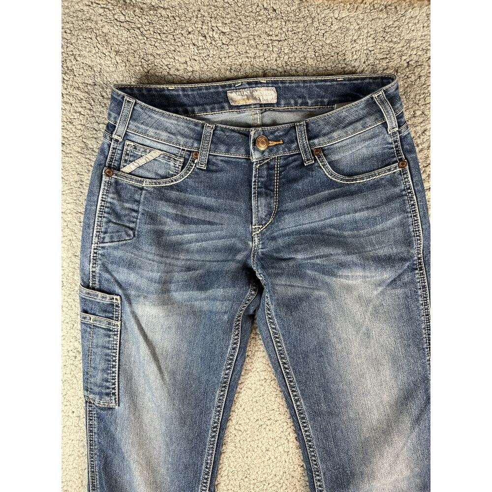 Ariat Jeans Womens 29L Blue Rebar Mid Rise Straight Leg Cargo Medium Wash Denim - Picture 3 of 15
